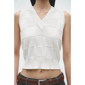 NEW CORDERA checkered cotton & cashmere waistcoat in white